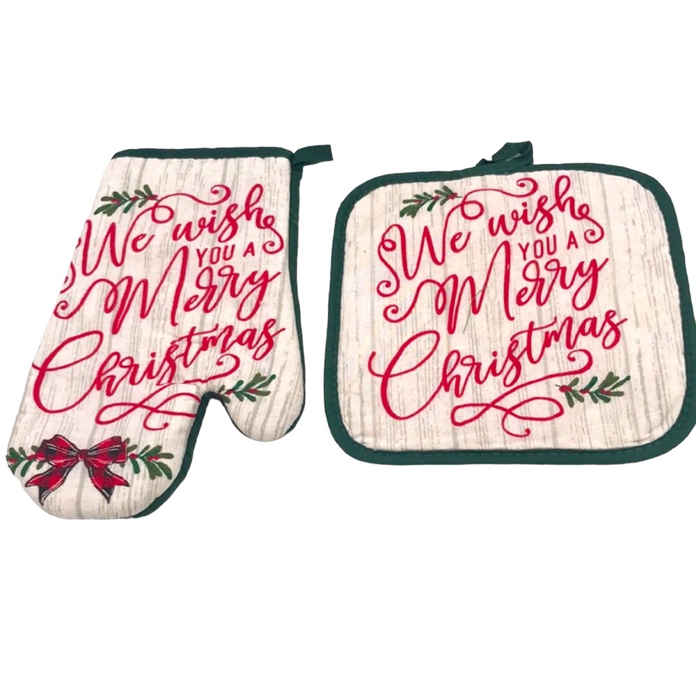 “We Wish You A Merry Christmas” Oven Mitt & Pot Holder Set